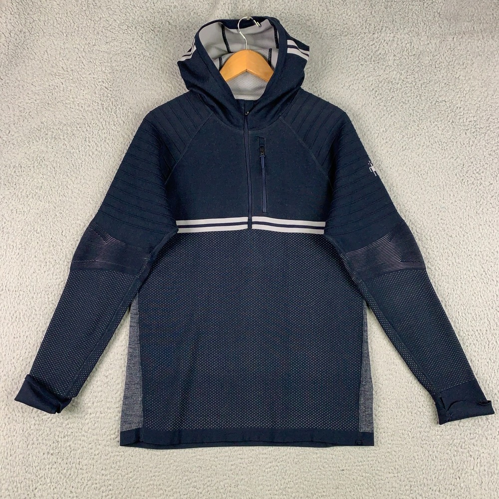 Smartwool Merino Intraknit Hoodie Men's Medium Deep Navy Tech 1/2 Zip Baselayer